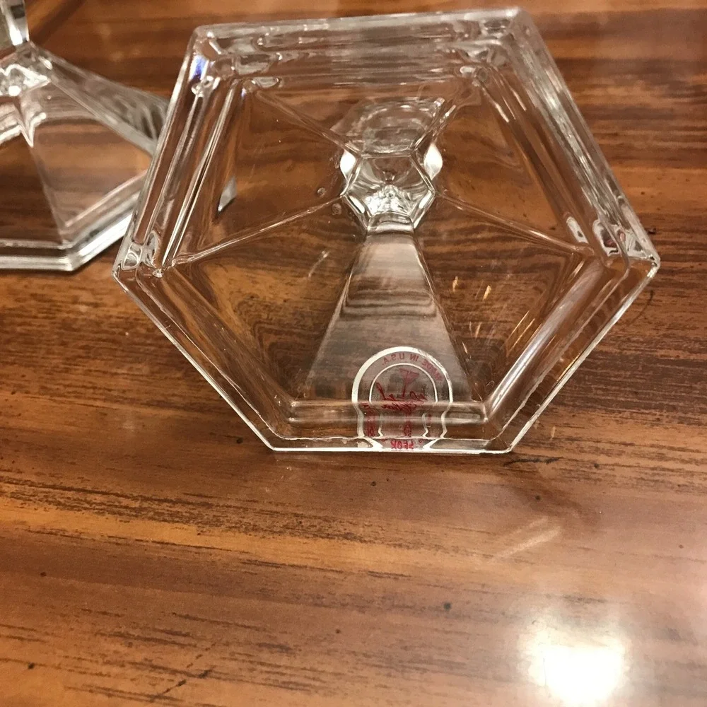 crystal Clear pillar candle holders‎ pair USA 4 inches